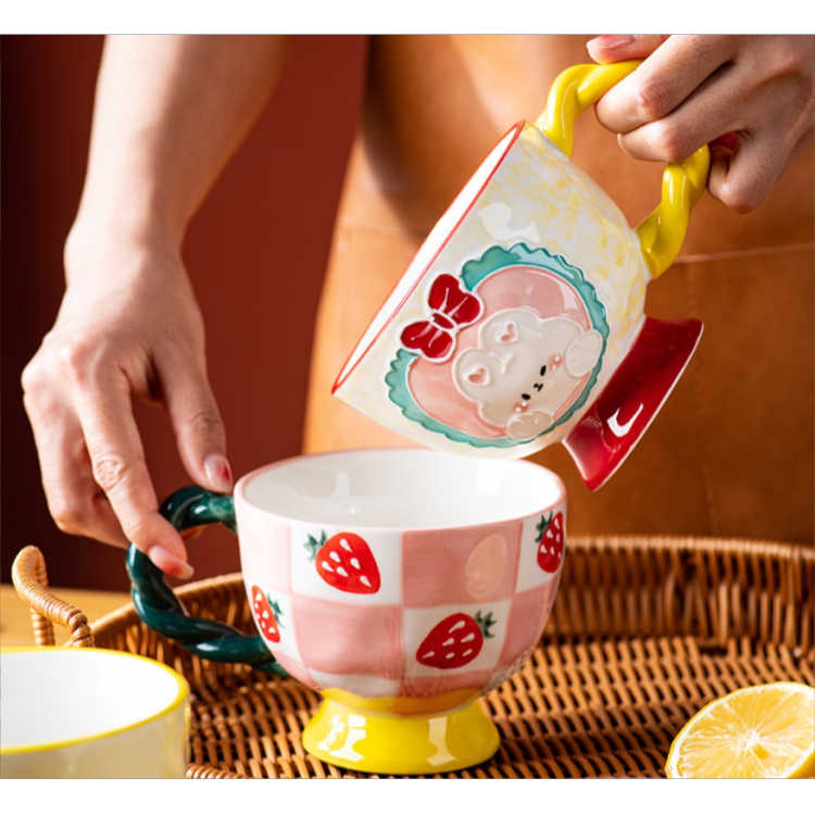 YJ马克杯陶瓷家用餐杯牛奶杯燕麦杯网红简约ins高颜值手绘浮雕