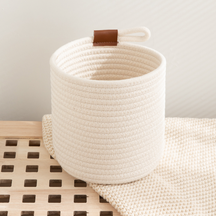 Cotton rope desktop storage bucket, foldable miscellaneous items, key, remote control, stationery storage basket, cosmetics storage basket