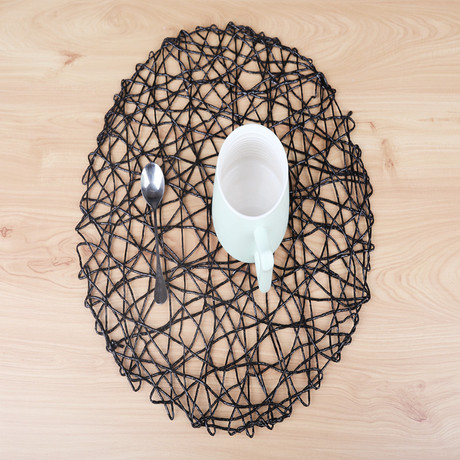 New hand-woven wooden pulp paper double-layer glossy round mat for export, environmentally friendly, fashionable and beautiful placemats and teacup MATS details Picture