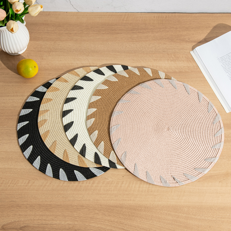Nordic minimalist style solid-color papyrus hand-woven placemats, anti-slip and heat-insulating solid-color placemats, tableware MATS, Western plate MATS details Picture