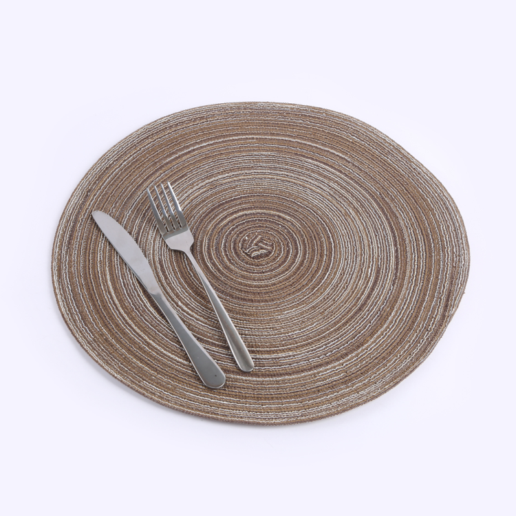 圆形北欧风棉纱餐垫 苎麻编织隔热盘垫 影棚装饰道具垫家用防烫垫白底实物图