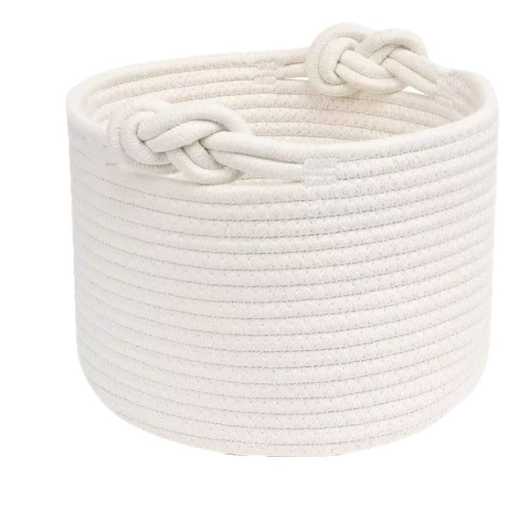 Baby diaper storage basket, cross-border round cotton rope handle storage basket, rope storage basket details Picture