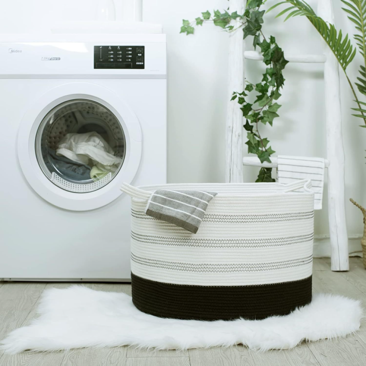 Cotton rope large dirty clothes basket, woven dirty clothes basket, clothes storage basket, plush toy storage bucket, storage basket