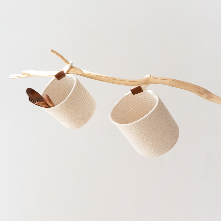 Cotton rope desktop storage bucket, foldable miscellaneous items, key, remote control, stationery storage basket, cosmetics storage basket Specification image