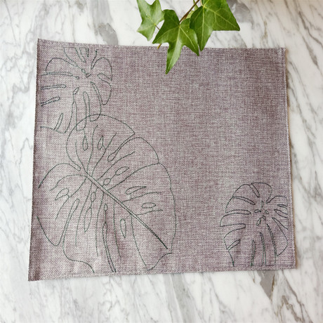 Double-layer leaf-embroidered cotton and linen fabric placemats, Japanese-style and European-style heat-insulating dining tables, DIY creative coasters, children's heat-resistant pads details Picture