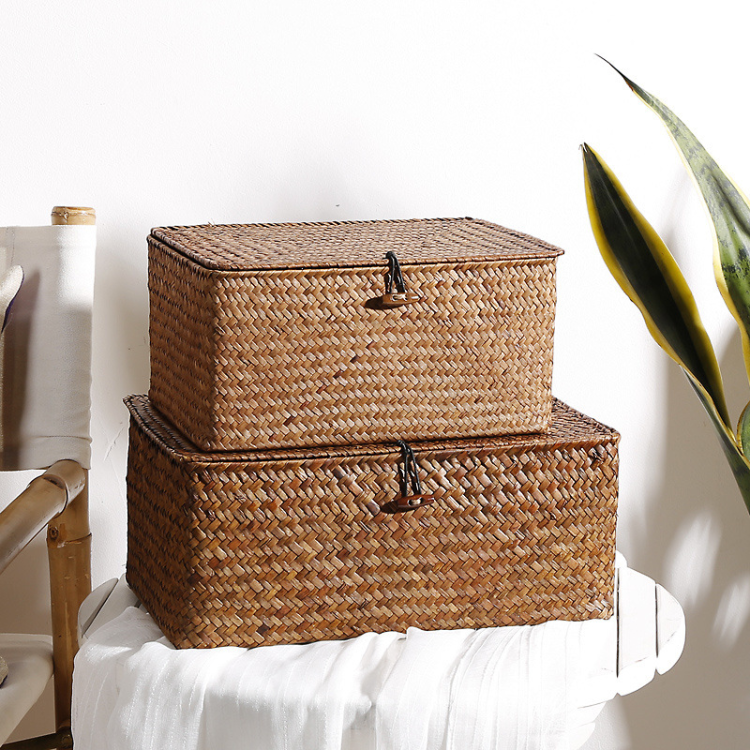 Woven rectangular storage boxes, seaweed, rattan and bamboo woven storage baskets, desktop snack storage baskets details Picture