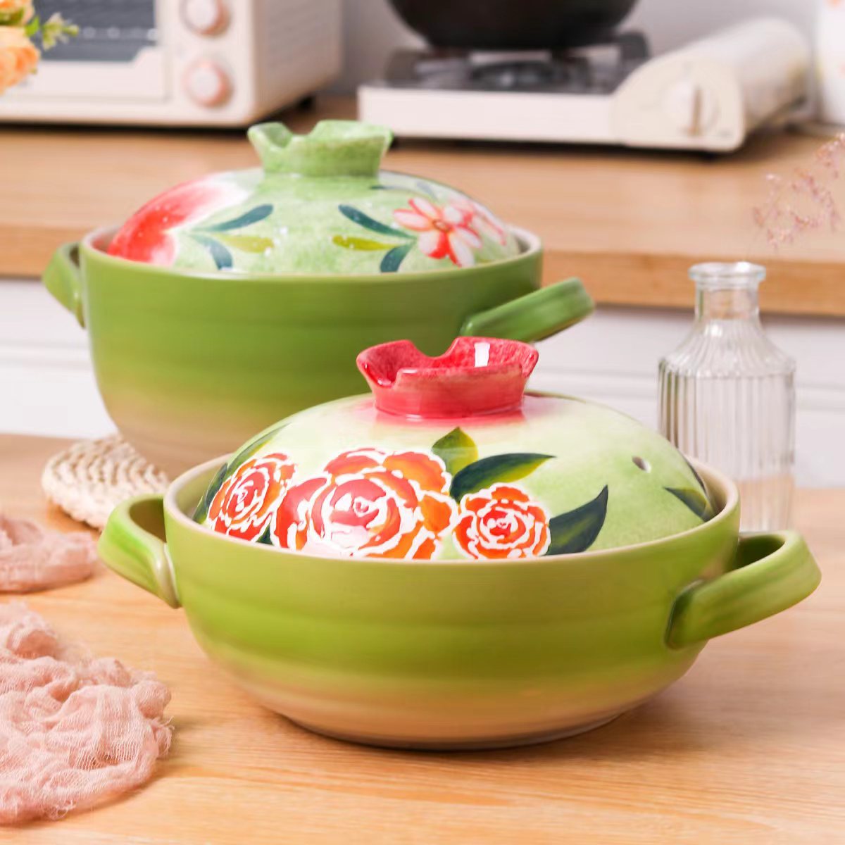 粗陶土锅复古家用陶瓷砂锅日式浅煲炖锅煎锅燃气明火煲仔饭耐高温