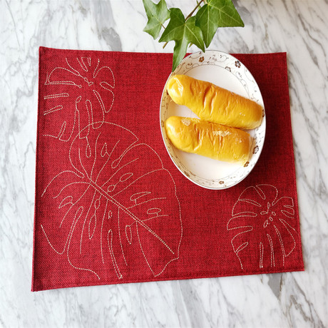 Double-layer leaf-embroidered cotton and linen fabric placemats, Japanese-style and European-style heat-insulating dining tables, DIY creative coasters, children's heat-resistant pads Specification image