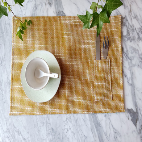 Eco-friendly single-layer solid color cotton and linen fabric placemats with pockets, European-style heat-insulating table plates, bowl MATS, cup MATS, and fixed knives and forks Specification image