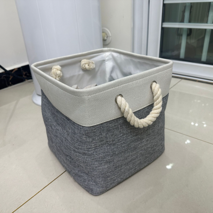 拼接收纳筐棉绳提手收纳篮杂物玩具收纳盒批发亚麻布艺脏衣篮