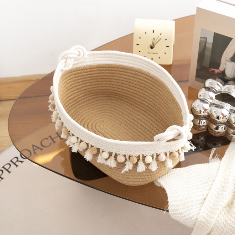 棉绳带花边可折叠收纳篮适用于客厅卧室书房收纳儿童玩具书籍衣服