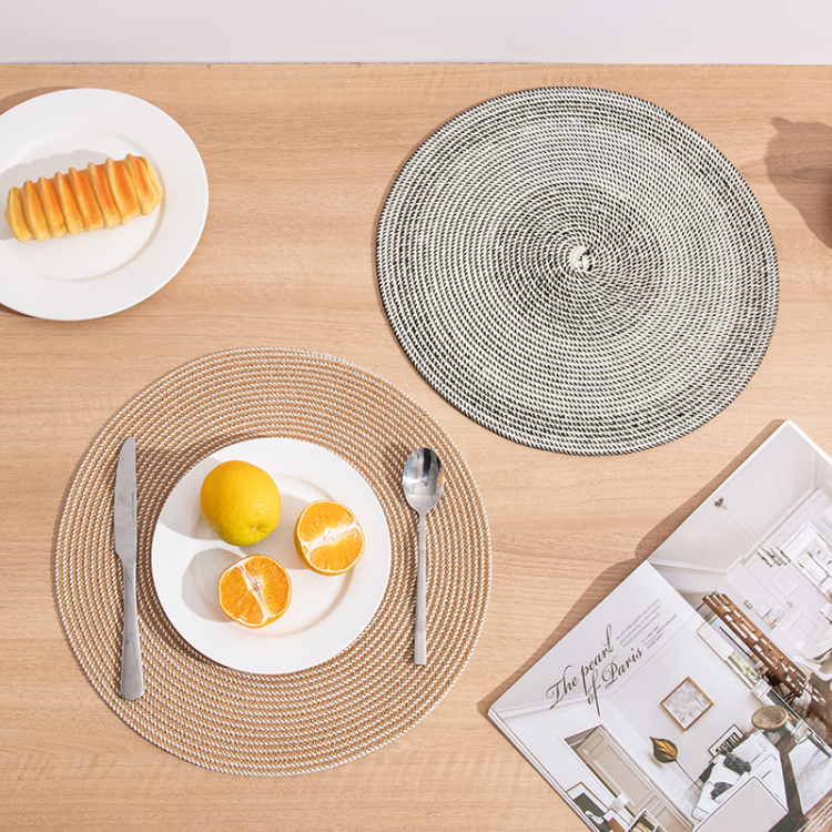 Hand-woven papyrus round placemats, heat insulation pads, high-end and light luxury style, model room home decoration pads, Western dinner plates Specification image