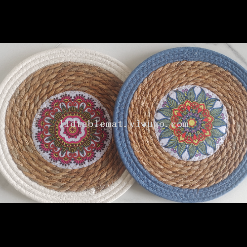 印刷棉绳拼接收纳篮糖果盘零食收纳筐首饰篮茶几桌面收纳盒草餐垫产品图