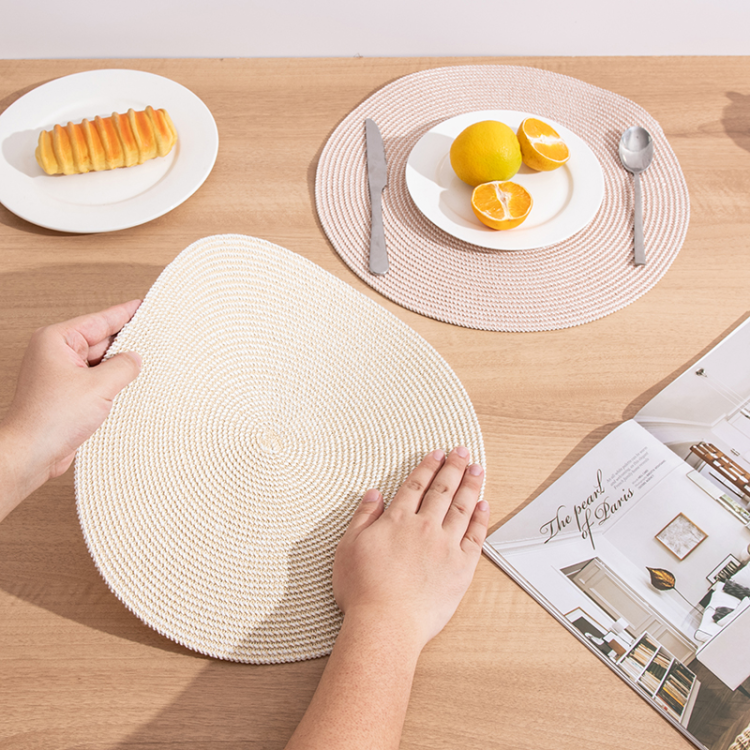 Hand-woven papyrus round placemats, heat insulation pads, high-end and light luxury style, model room home decoration pads, Western dinner plates details Picture