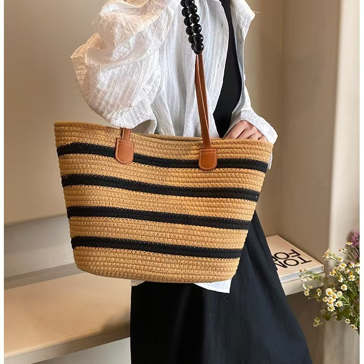 Cotton thread bag for women's summer ins style 2025 new model, large capacity single-shoulder bag for beach, seaside and outdoor vacation details Picture
