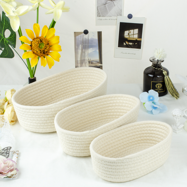 Cotton rope woven oval-shaped storage basket, simple and modern home snack and cosmetic desktop storage basket organization Specification image