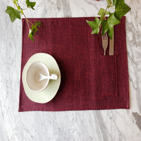 Eco-friendly single-layer solid color cotton and linen fabric placemats with pockets, European-style heat-insulating table plates, bowl MATS, cup MATS, and fixed knives and forks details Picture