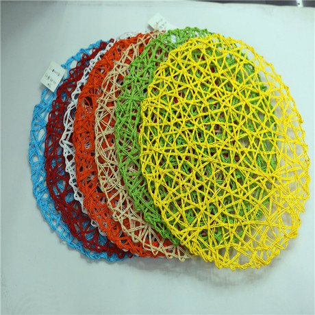 Pure hand-woven double-strand wood pulp paper placemats, round woven MATS, straw rope net MATS, randomly woven placemats, shooting props