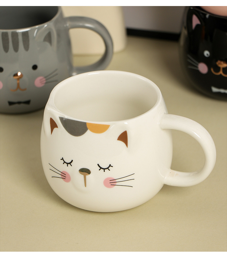 可爱猫咪杯卡通猫杯陶瓷杯时尚彩色咖啡杯情侣马克杯办公室礼品杯详情9