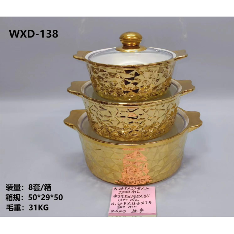 厂家生产批发套三电镀陶瓷汤锅电镀满镀跨境外贸家用时尚汤锅品锅