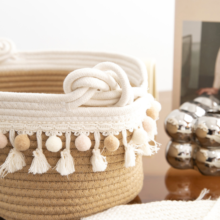 The cotton rope with lace foldable storage basket is suitable for storing children's toys, books and clothes in the living room, bedroom and study Specification image