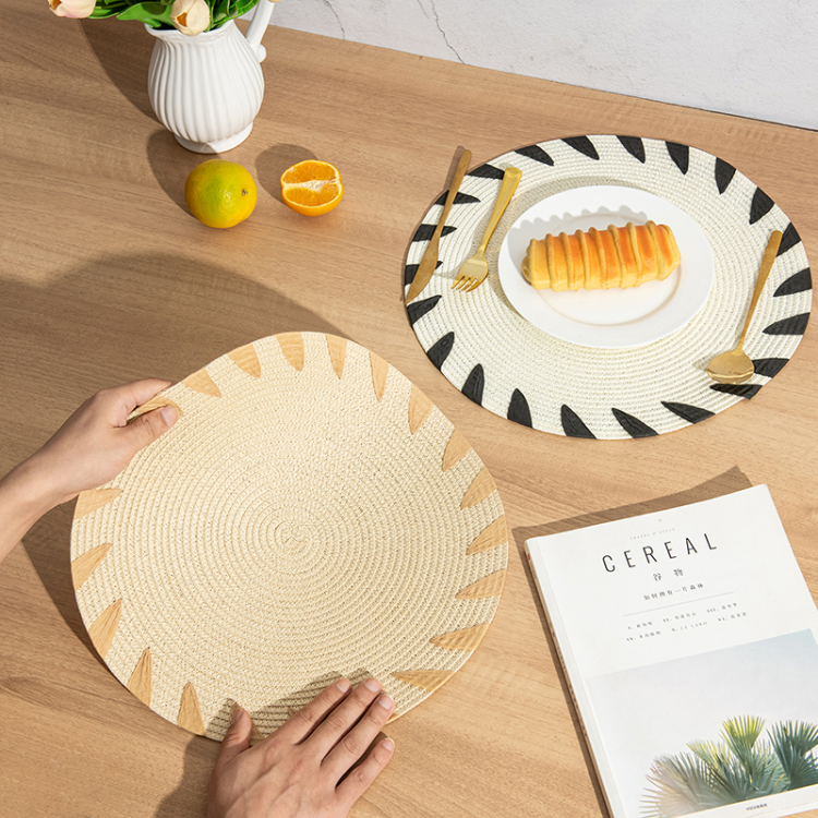 Nordic minimalist style solid-color papyrus hand-woven placemats, anti-slip and heat-insulating solid-color placemats, tableware MATS, Western plate MATS Specification image