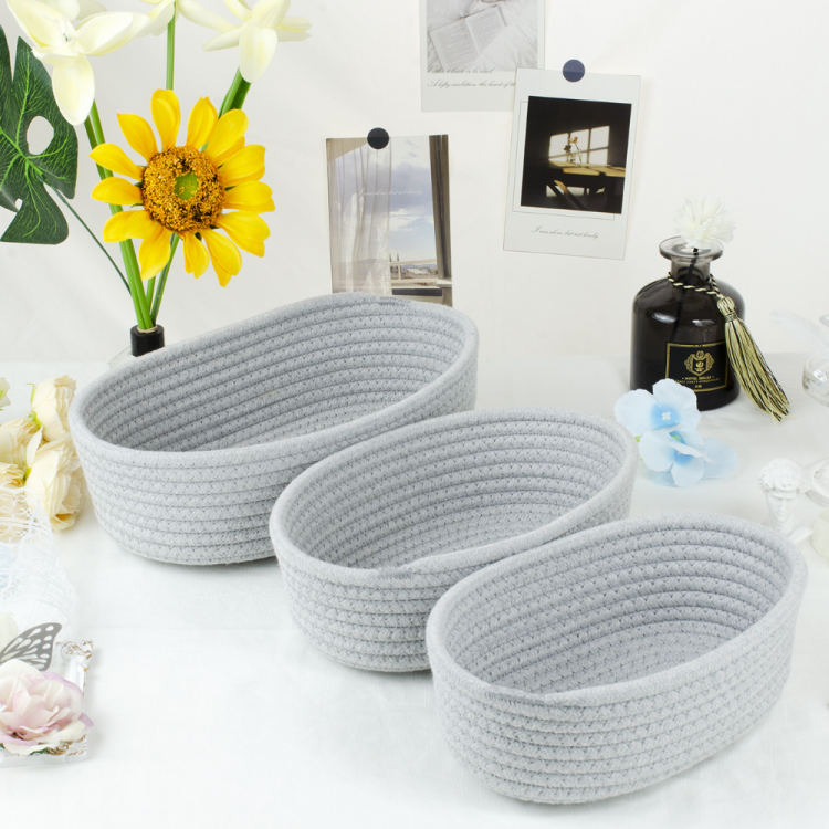 Cotton rope woven oval-shaped storage basket, simple and modern home snack and cosmetic desktop storage basket organization Item Picture