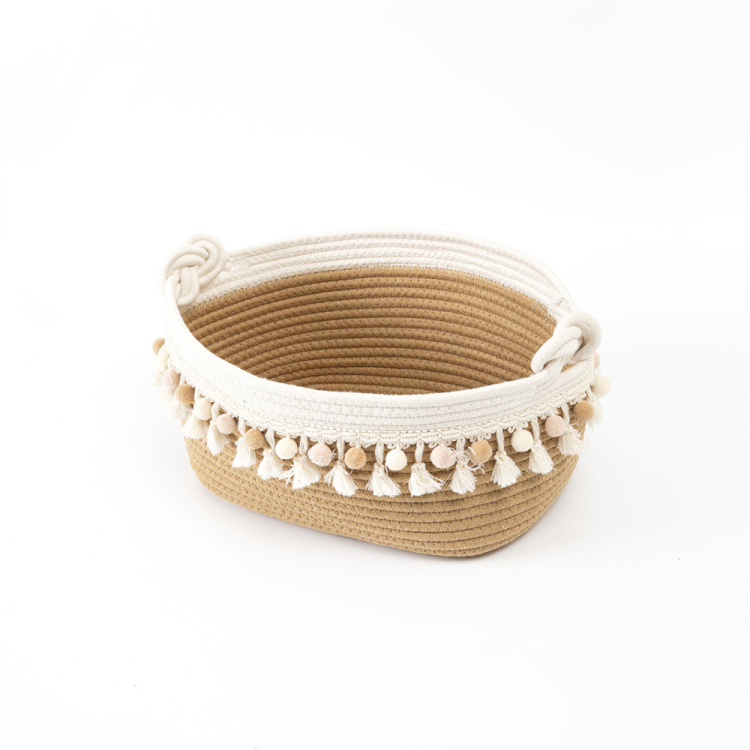The cotton rope with lace foldable storage basket is suitable for storing children's toys, books and clothes in the living room, bedroom and study Application Scenario
