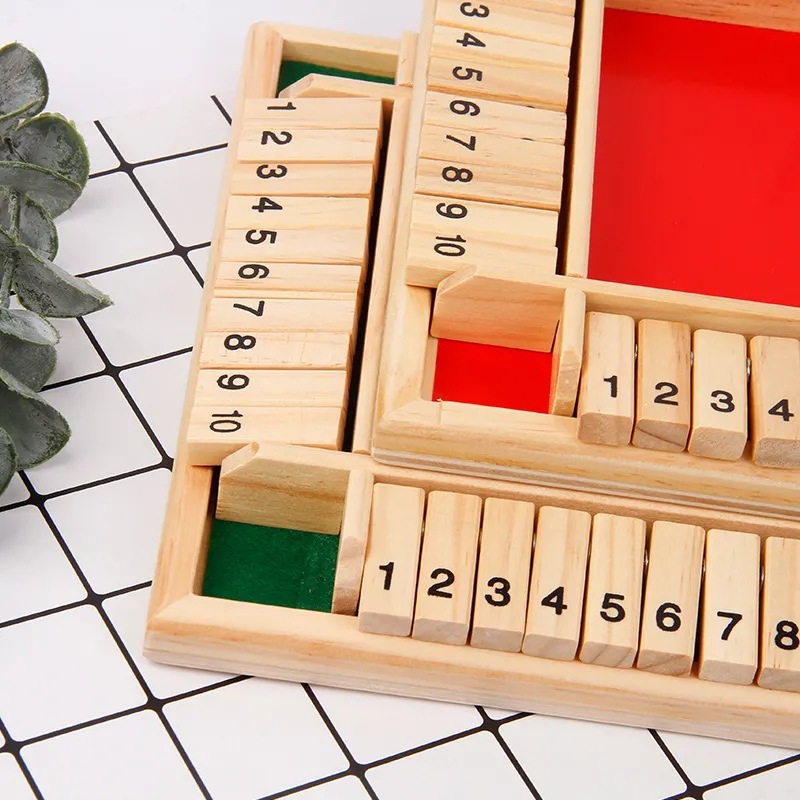 Wooden children's educational logic thinking board game teaching AIDS, building blocks, four-sided number flip card interactive game toys details Picture