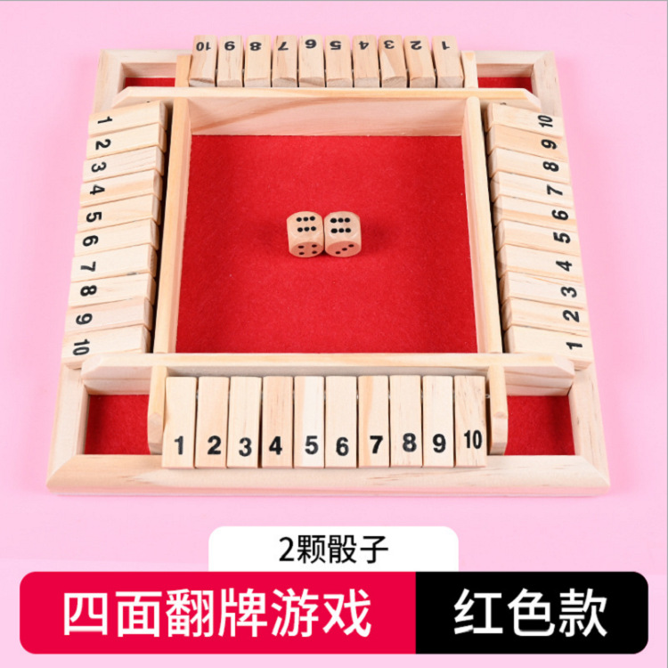 Wooden children's educational logic thinking board game teaching AIDS, building blocks, four-sided number flip card interactive game toys Item Picture