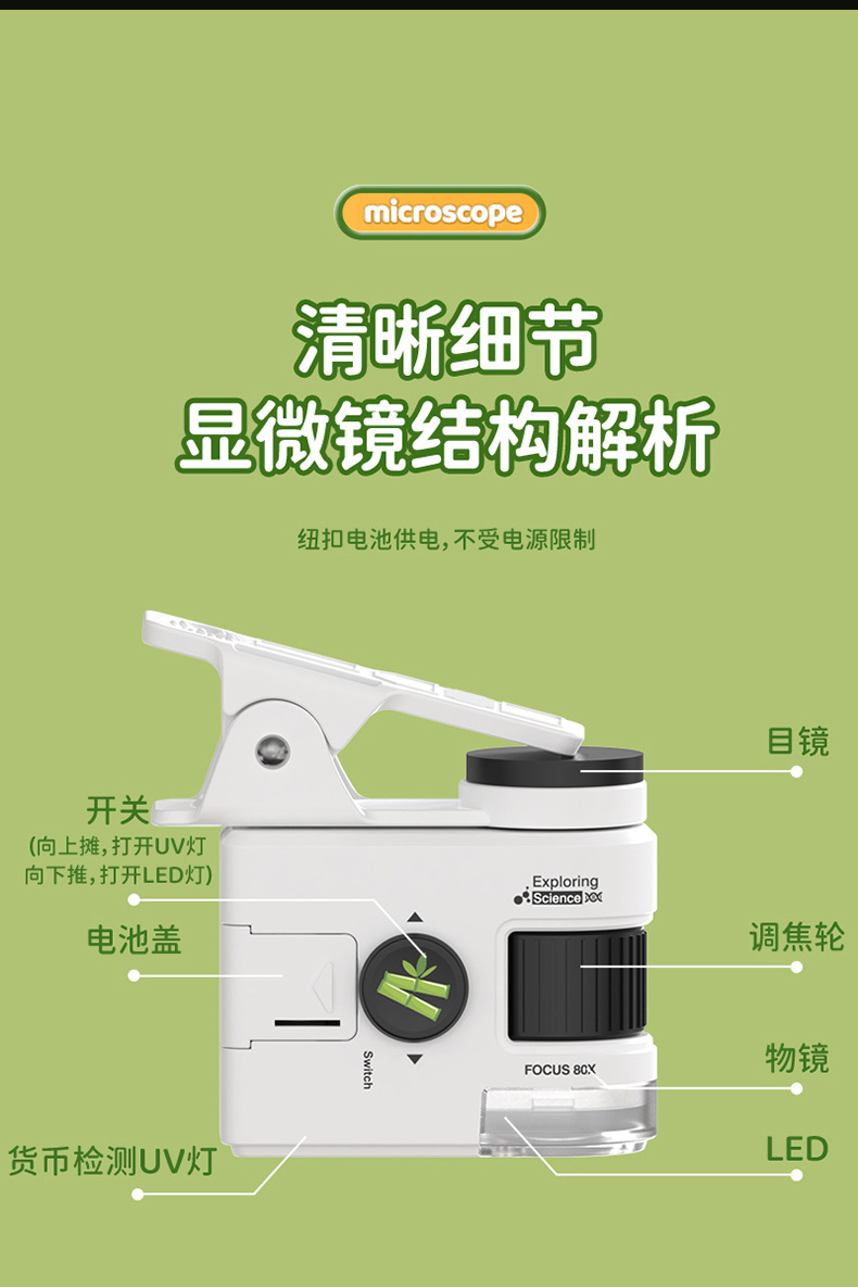 儿童便携式显微镜迷你中小学生科学实验科教玩具套装益智户外探索详情15