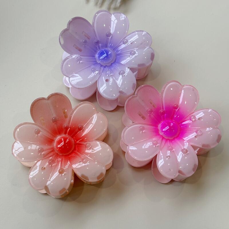 欧美跨境鸡蛋花彩色渐变发夹盘发侧抓花朵抓夹鲨鱼夹发饰女