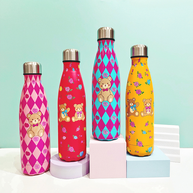 厂家直销跨境304不锈钢保温杯双层真空直筒可乐瓶小熊创意杯STOCK