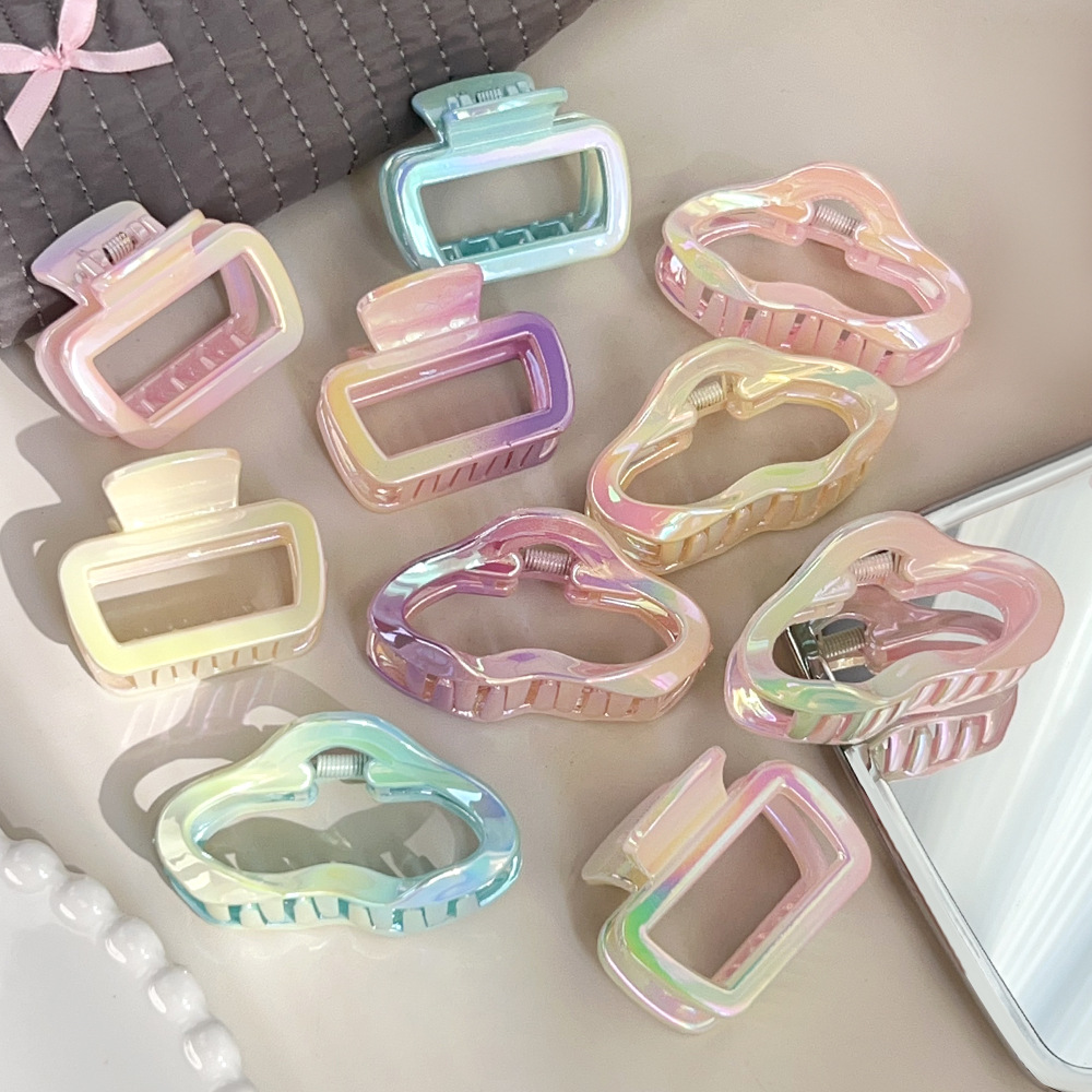 春夏渐变色方形抓夹镂空云朵半扎发夹鲨鱼夹发饰新品