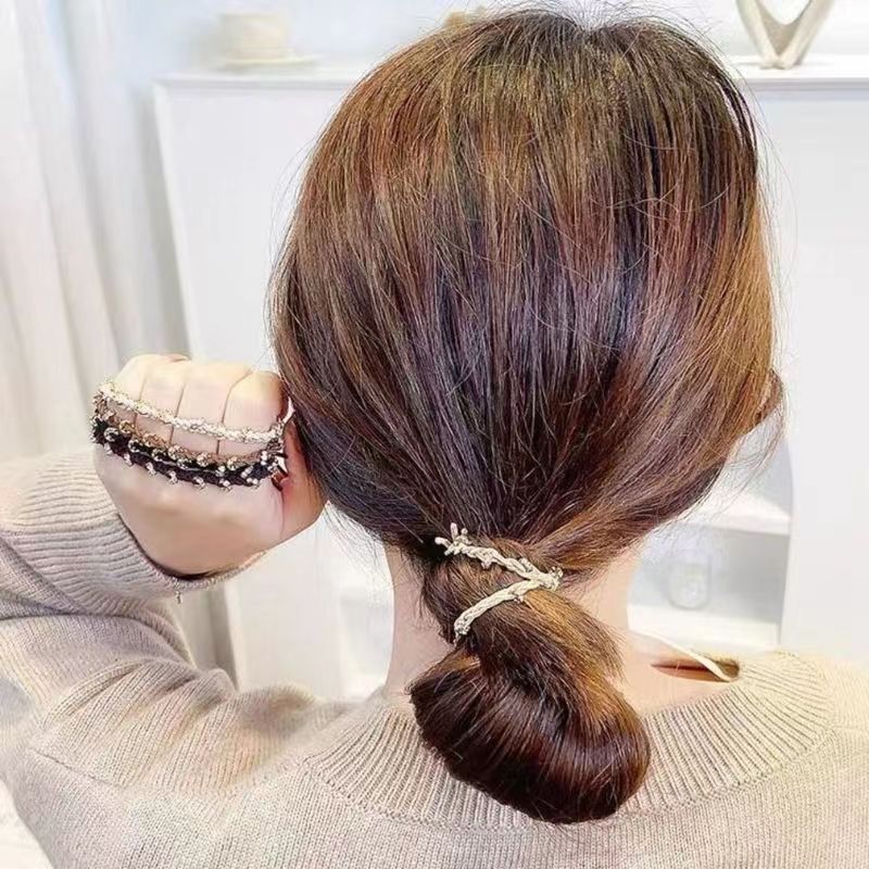 韩版发绳水钻发圈高弹力耐用皮筋秋冬奶茶色头绳女