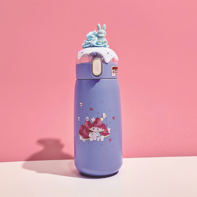 厂家直销跨境316不锈钢保温杯 吸管提手盖卡通图案兔子草莓大肚杯详情10