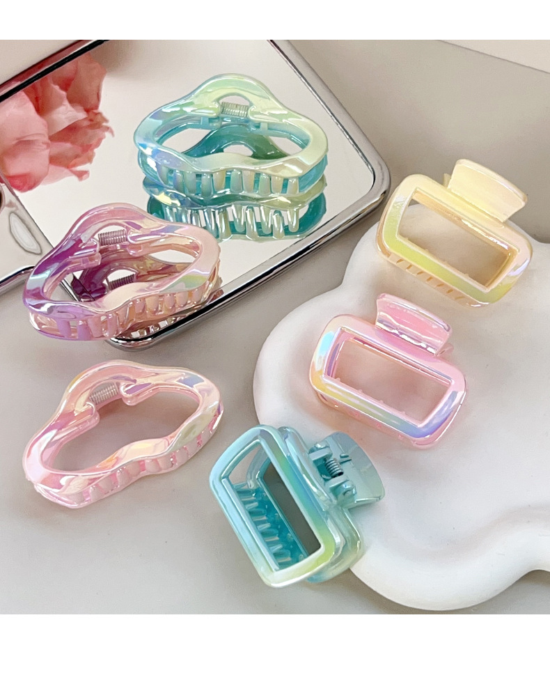 春夏渐变色方形抓夹镂空云朵半扎发夹鲨鱼夹发饰新品详情12