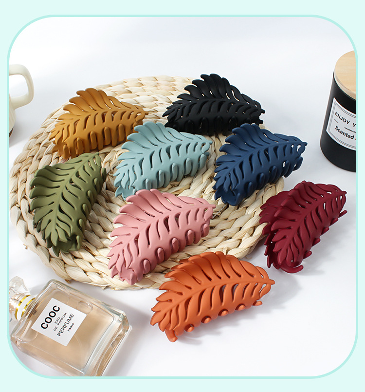 韩版树叶发夹磨砂抓夹丸子头盘发发卡女发抓头饰详情1