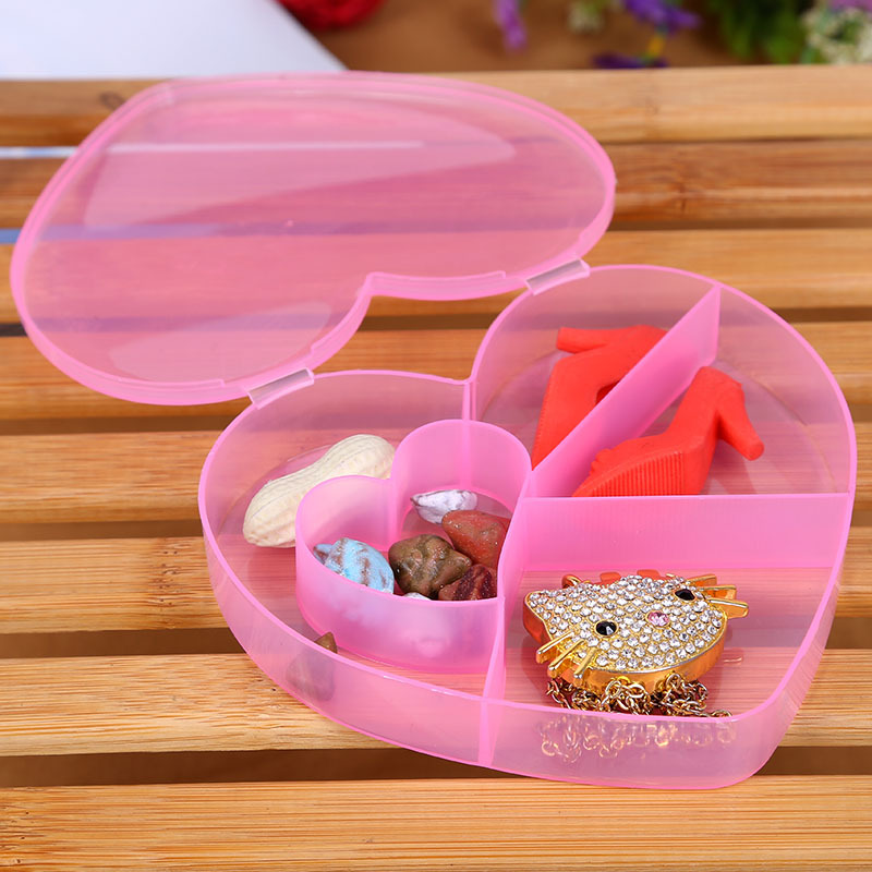 创意新品5格透明塑料爱心收纳盒 便利分格药盒饰品盒首饰盒