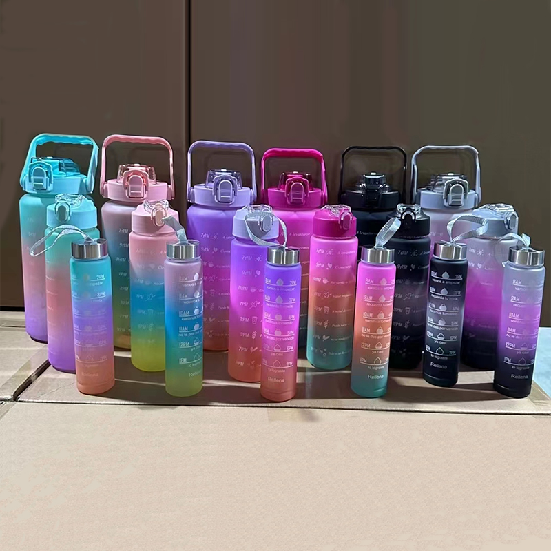 三件套渐变运动套杯水壶太空杯提手杯2000ML.大容量.日用品弹盖杯