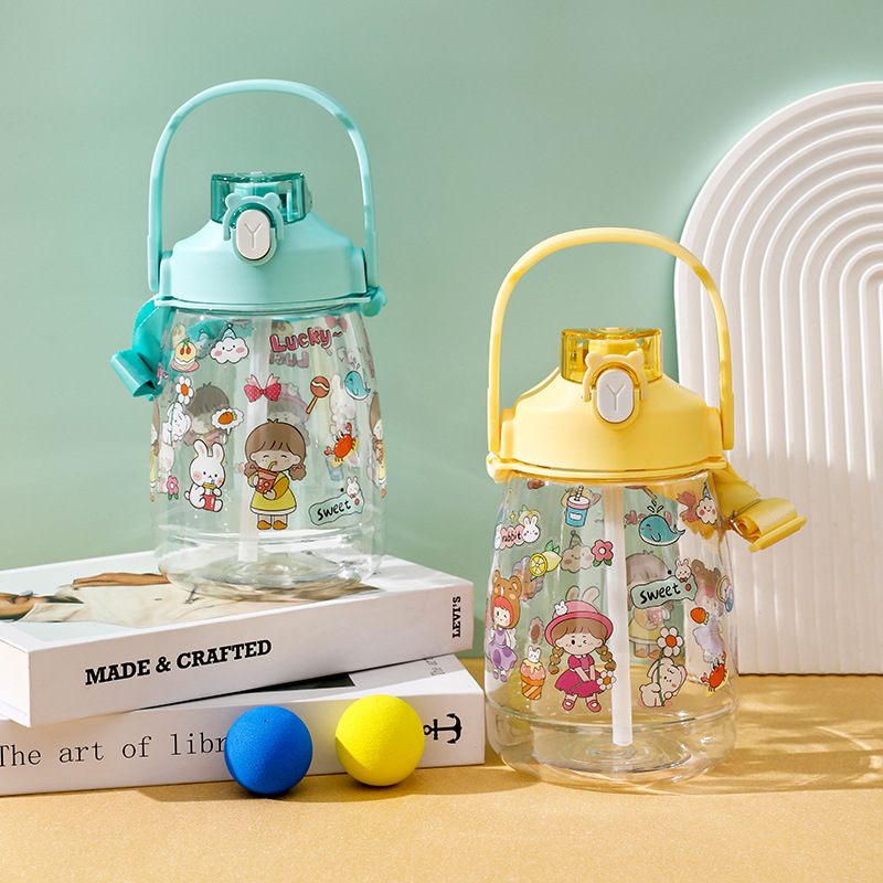 厂家学生大容量直饮带吸管水瓶水壶塑料水杯子女网红双饮大肚杯