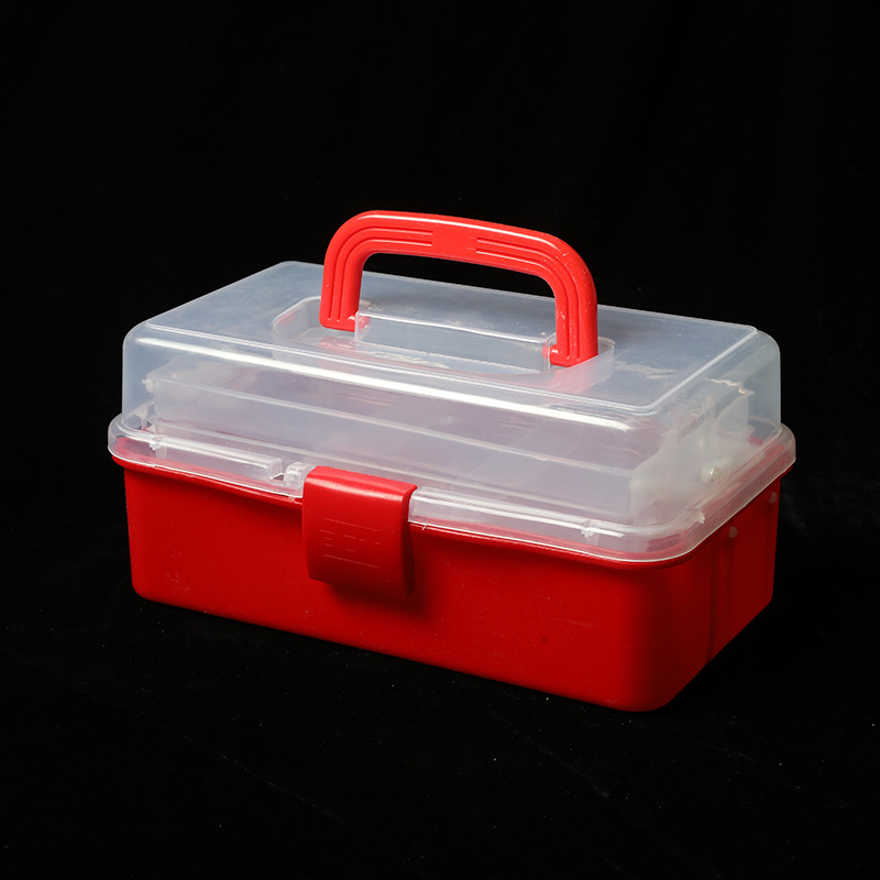 工具箱三层折叠手提半透明实色大号小号粉美术美甲咕卡套装收纳盒