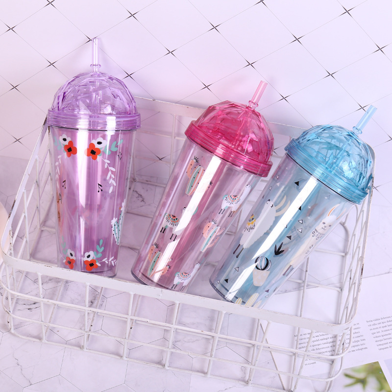 厂家直销INS创意款羊驼随手杯礼品水杯定制塑料双层杯一件代发