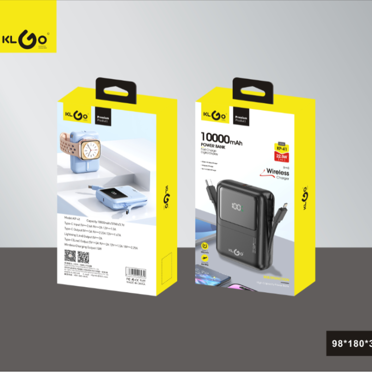 酷为KLGO KP-41 10000mah PD22.5W无线充带线移动电源充电宝