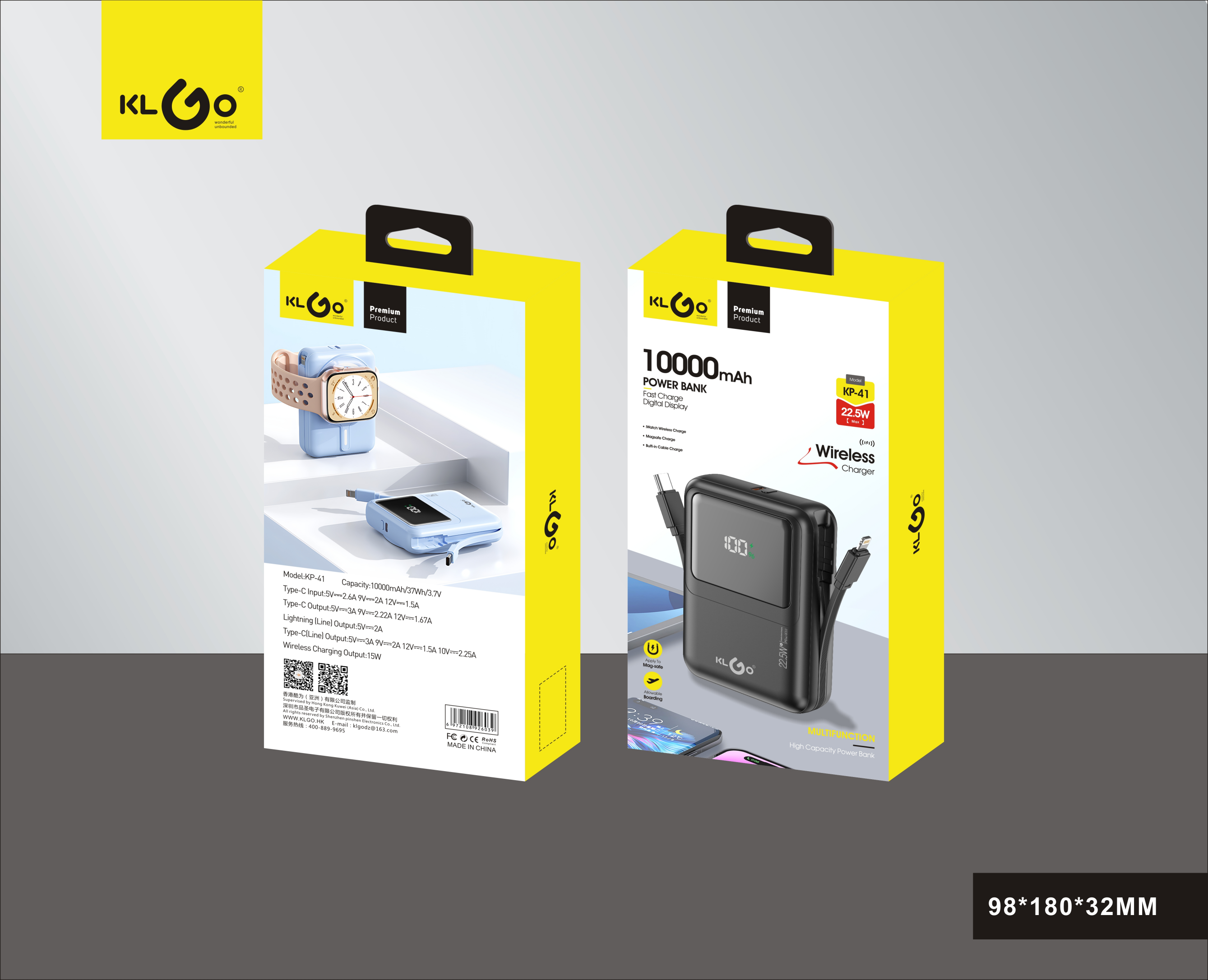 Coolwei KLGO KP-41 10000mah PD22.5W Wireless Charging Power Bank with Cable pic 2