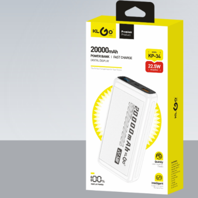 The Cool KLGO KP-34 20000mah PD22.5W black and white power bank can be used on planes details Picture