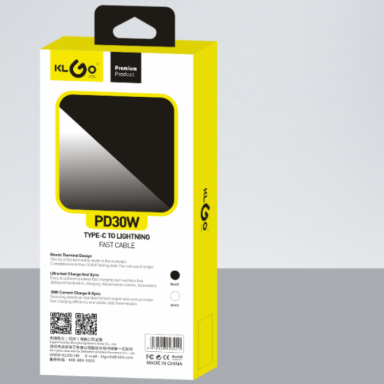 Cool for KLGO S-122 PD/30W IOS TO TYPE-C black and white optional fast charging data cable Specification image