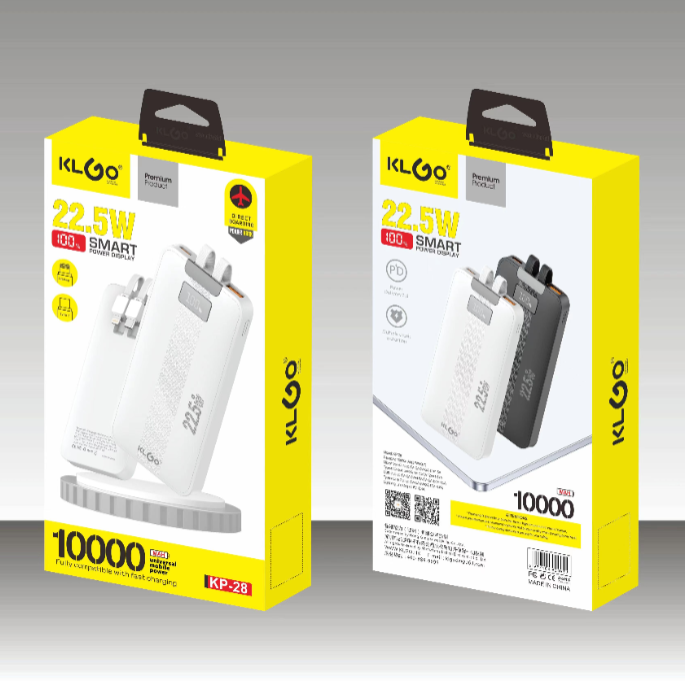 酷为KLGO KP-28 10000mah PD22.5W 带线充电宝移动电源可上飞机