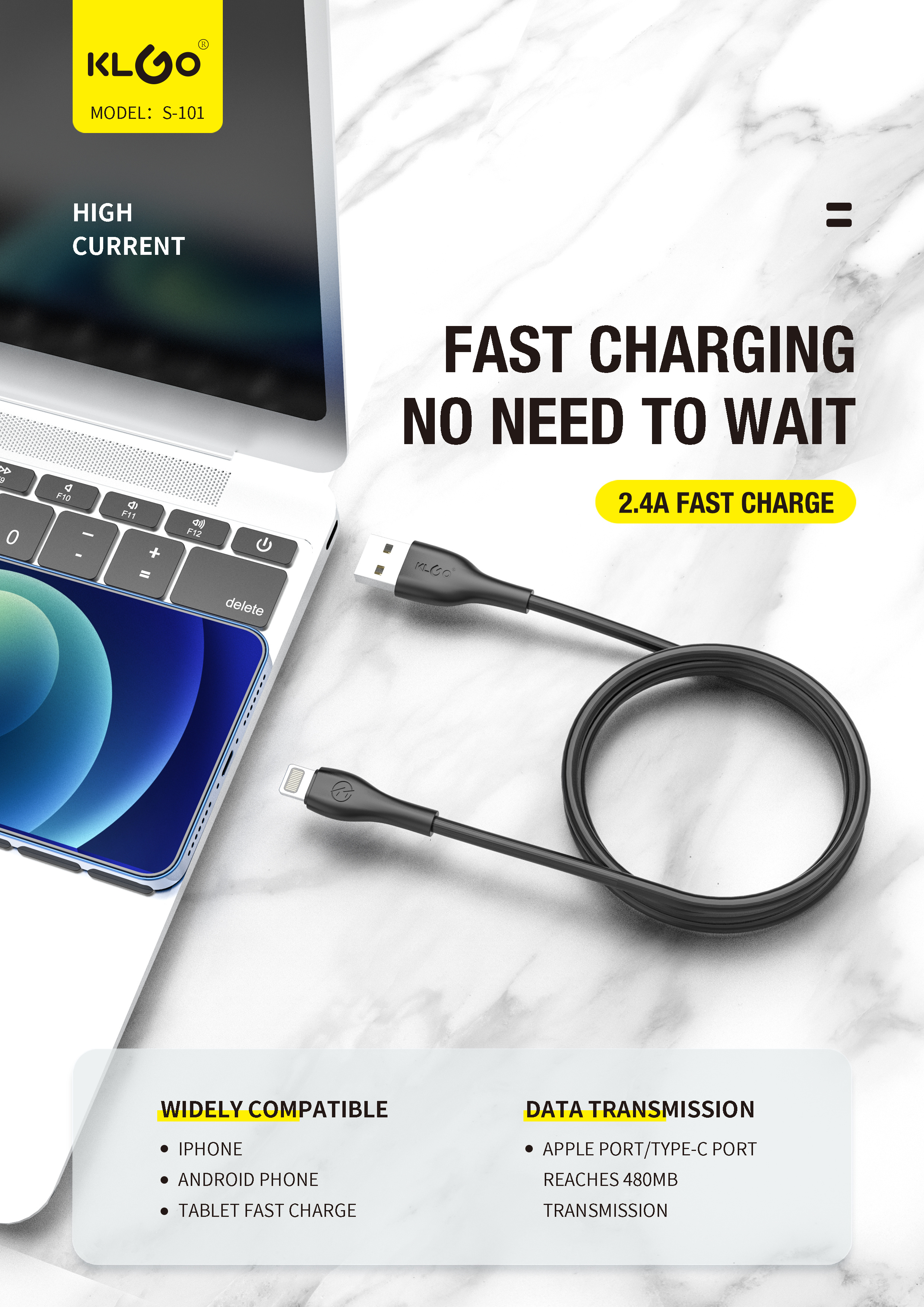 KLGO S-101/S-102/S-103 Apple Huawei charging Cable TYPE-C Samsung V8 Fast Charging data cable pic 6