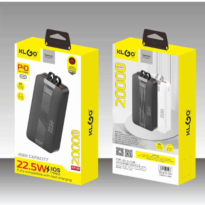 酷为KLGO KP-29 20000mah PD22.5W 便携上飞机移动电源充电宝